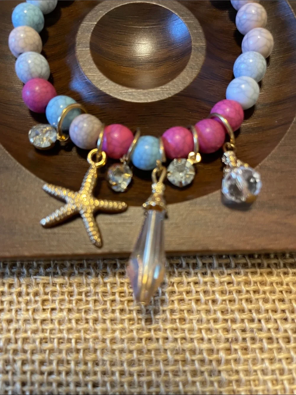 Beach Theme Natural Stone set of 3 with charms